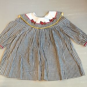 Vintage Girls Dress 2T Gingham Scottie Dog Long Sleeve Rare Editions Made In USA